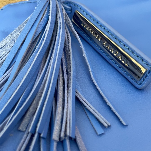 Loeffler Randall Large Blue Leather Zip Top Tassel Pouch Clutch Bag Bright Blue - Picture 8 of 8